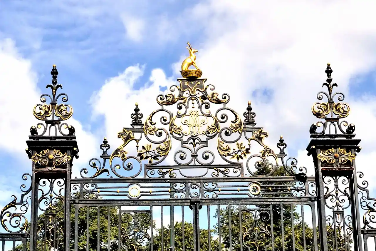 The ornate front gates of Hall Place, Bexley
