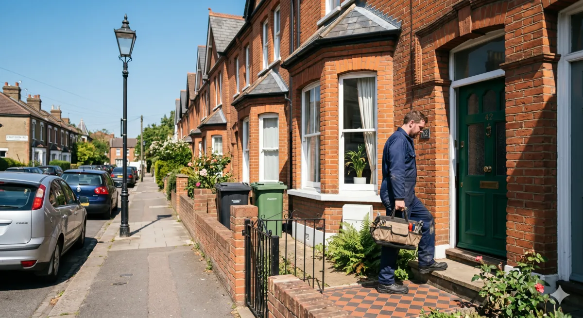 Engineer diagnosing a boiler fault on a daytime callout
